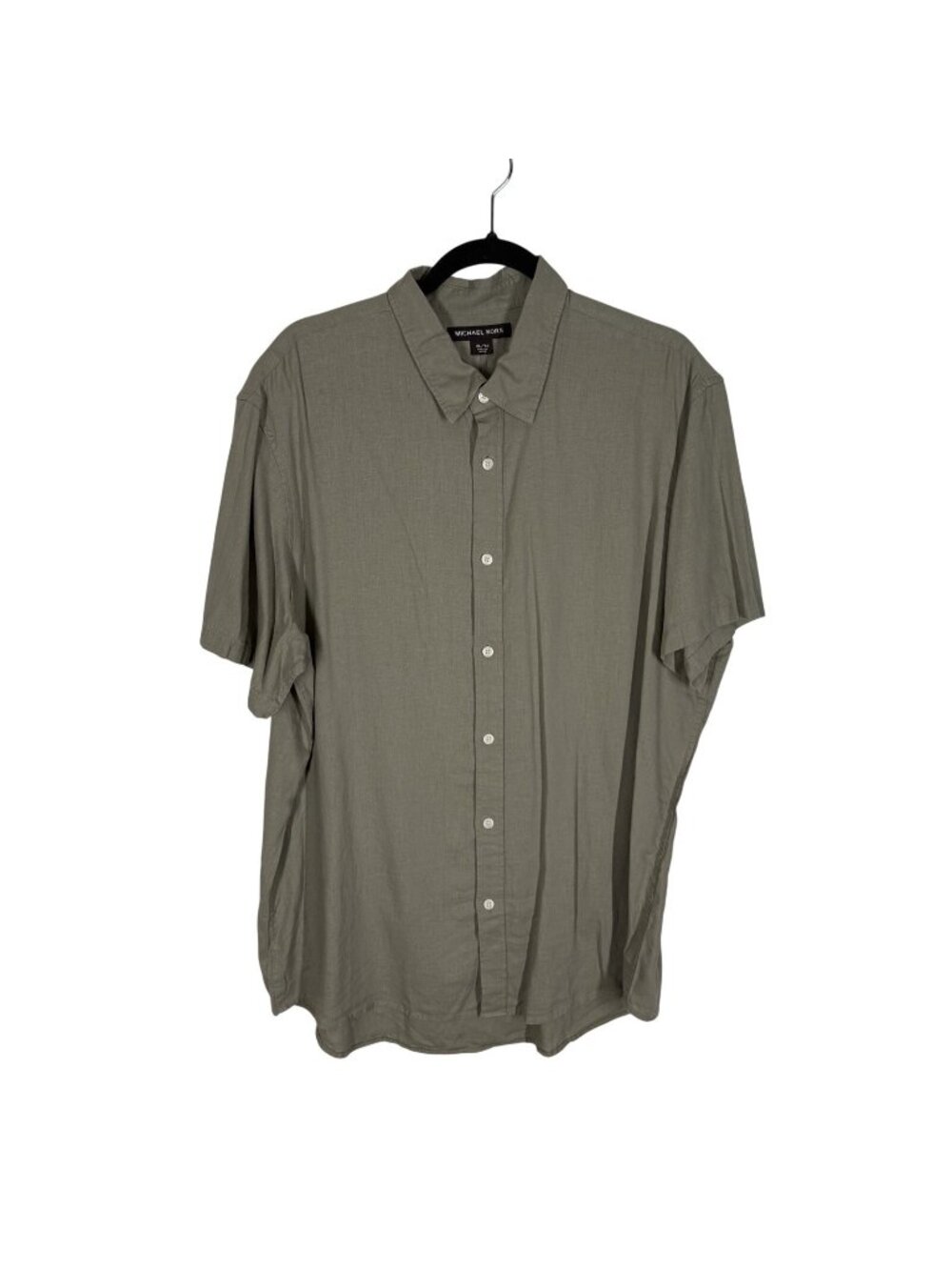 Michael Kors Men XL Dusty Sage Linen Blend Short Sleeve Button Front Shirt NWT